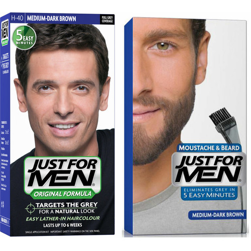 Just For Men - Pack Coloration Barbe & Cheveux - Châtain Moyen Foncé - Coloration cheveux barbe just for men chatain fonce